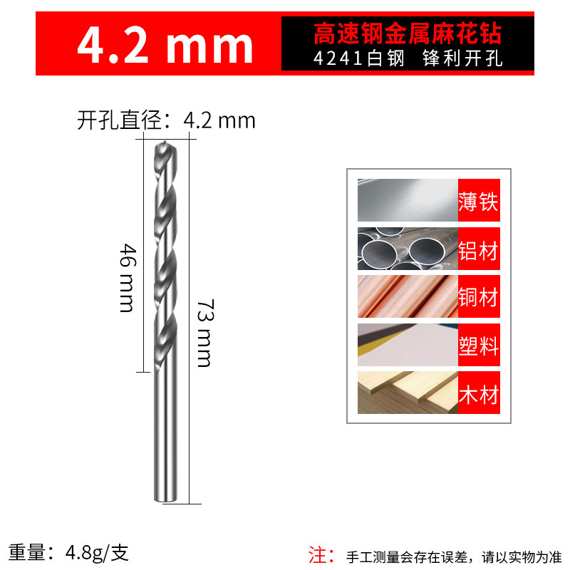 4241高速钢钻头白色麻花钻头直柄钻头电钻钻头木工钻头直径1-13mm|undefined