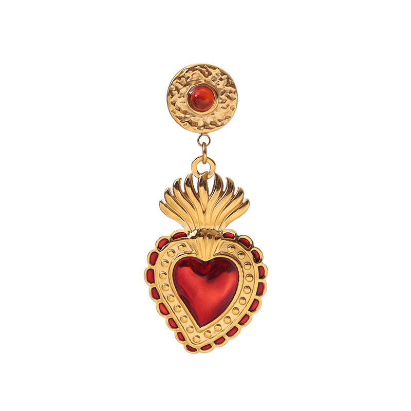 TENA estilo francés vintage aretes de amor incrustados con gemas de palacio medieval aretes de corazón al por mayor