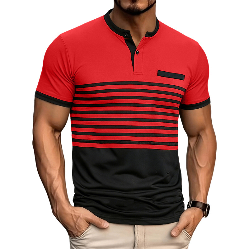 Verano Amazon polo camiseta de hombre de color a rayas polo camiseta de manga corta camiseta de negocios casual geometría de manga corta hombre