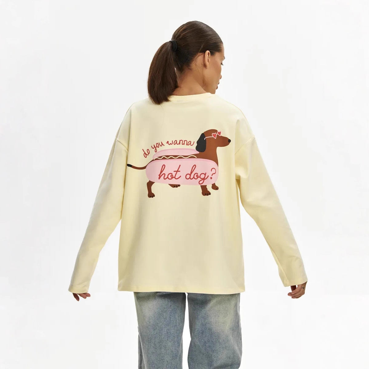 100% Cotton Long-Sleeved T-Shirt Cartoon Cute and Interesting Age-Reducing Anime Print Fashionable Stylish Autum Loose Top
