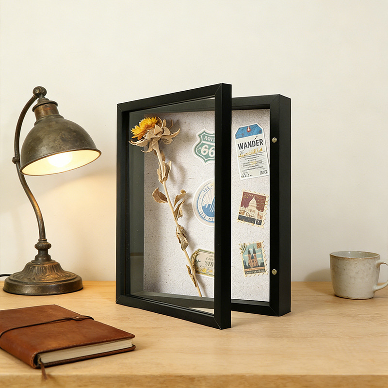 European-Style Hollow Flip-Top Magnetic Photo Frame Display Stand for Dried Flower Specimens, Cross-Border Wooden Picture Frame Shadow Box
