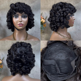 Cross-Border European and American Wigs for Women with African Curly Hair, Roman Short Curly Hair, Black Big Wavy Long Curly Hair Headgear