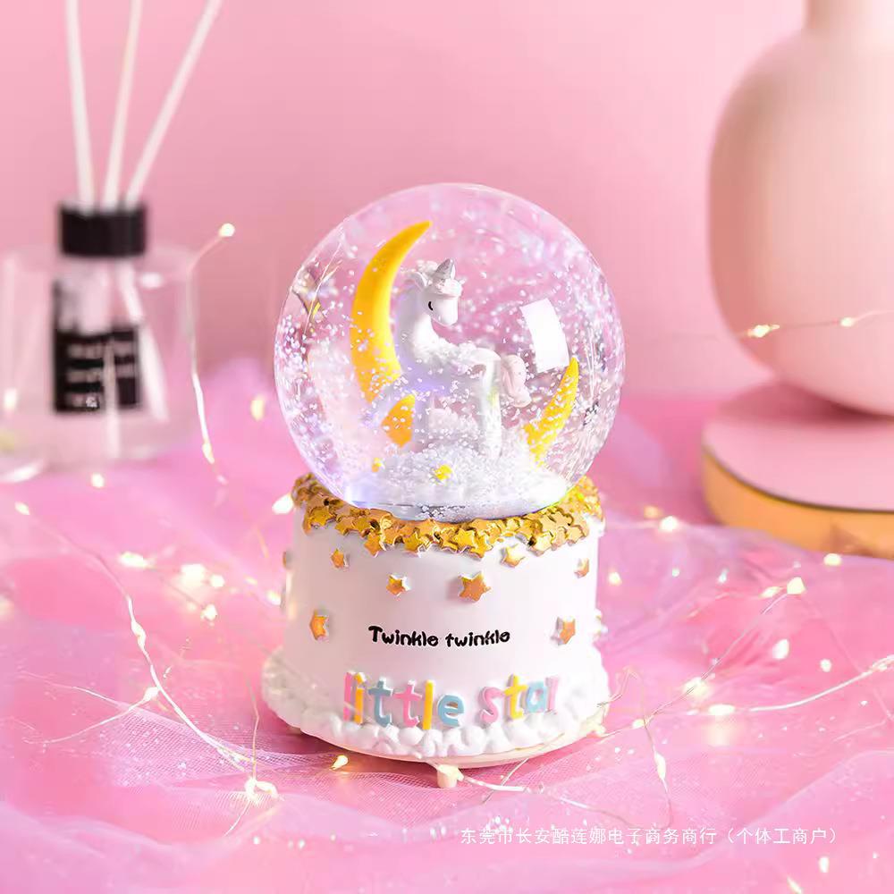 Navidad princesa bola de cristal copo de nieve caja de música caja de sonido de ocho niñas pequeños regalos de cumpleaños pequeños adornos