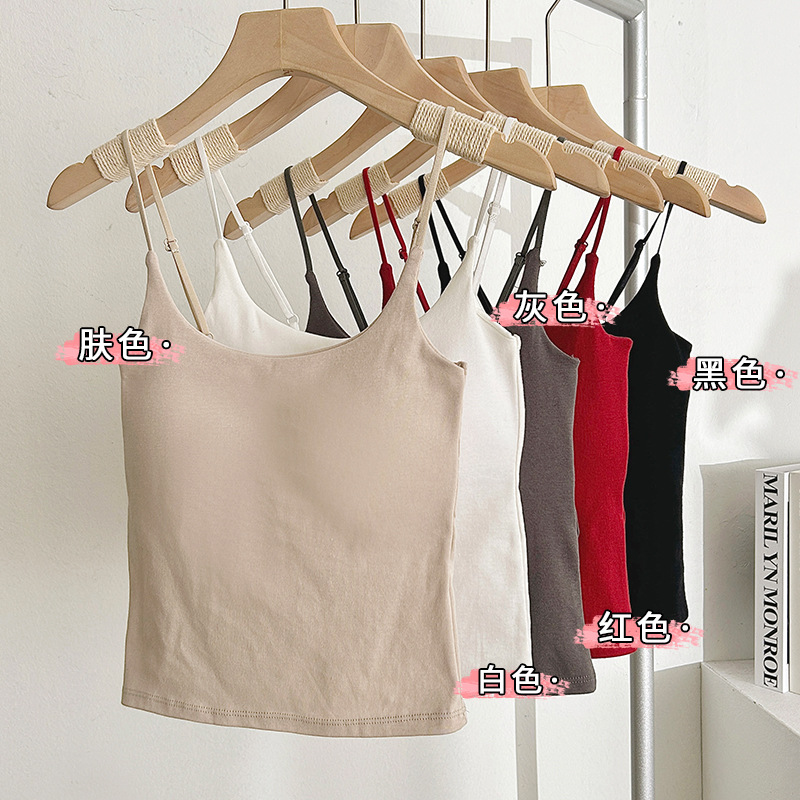 La primavera y el verano nueva belleza espalda camisola mujeres con almohadilla en el pecho fijo Copa interior y exterior desgaste camisola tubo Top bottoming chaleco mujeres