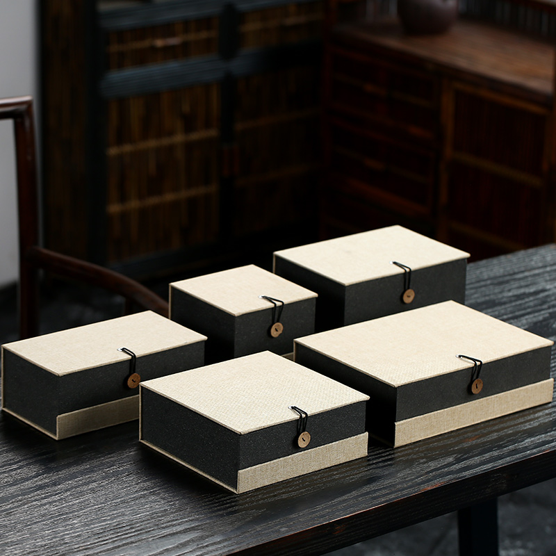 Botón de lino, caja de regalo rectangular, taza de té, caja de regalo de porcelana antigua