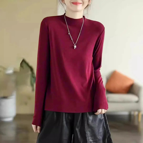 Women's Autumn/Winter 2025 Trendy Fleece Lined Thick and Stylish Layering Crew Neck Long Sleeve Top