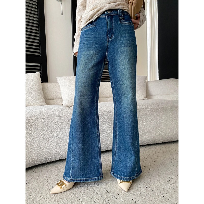 Cisnann Autumn New High-end Commuting Style Semi-elastic High-waisted Slimming Straight-leg Slight Flare Jeans SN9261 Cisnann Autumn New High-end Commuting Style Semi-elastic High-waisted Slimming Straight-leg Slight Flare Jeans SN9261