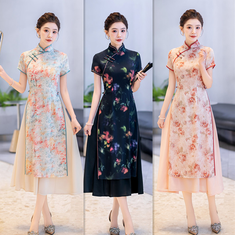 老上海復古民族風長款奧黛旗袍裙2025春新款寬鬆時尚日常可穿奧黛