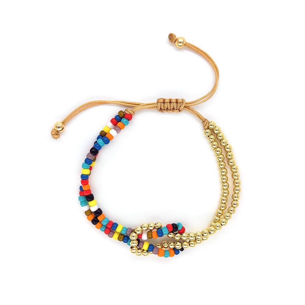Geometric Pattern Women's Gender Casual Elegant Lady Geometric Glass Copper Beaded Chain Beaded Bracelets Wholesale