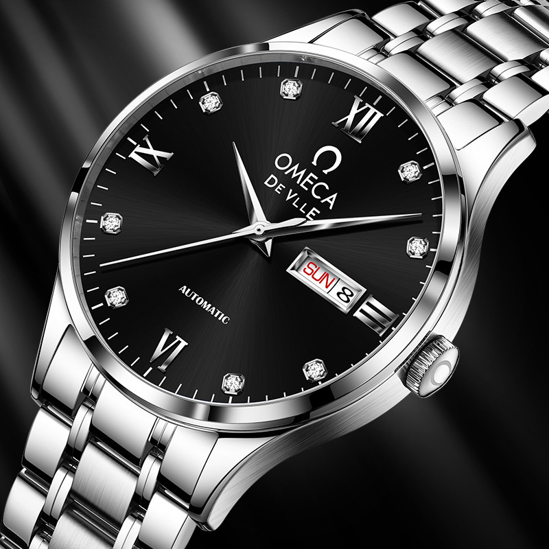 Swiss Genuine Products Mega Watch Fully Automatic Mechanical Watch Business Stainless Steel Waterproof Real Diamond Dual Calendar Men's Watch Swiss Genuine Products Mega Watch Fully Automatic Mechanical Watch Business Stainless Steel Waterproof Real Diamond Dual Calendar Men's Watch