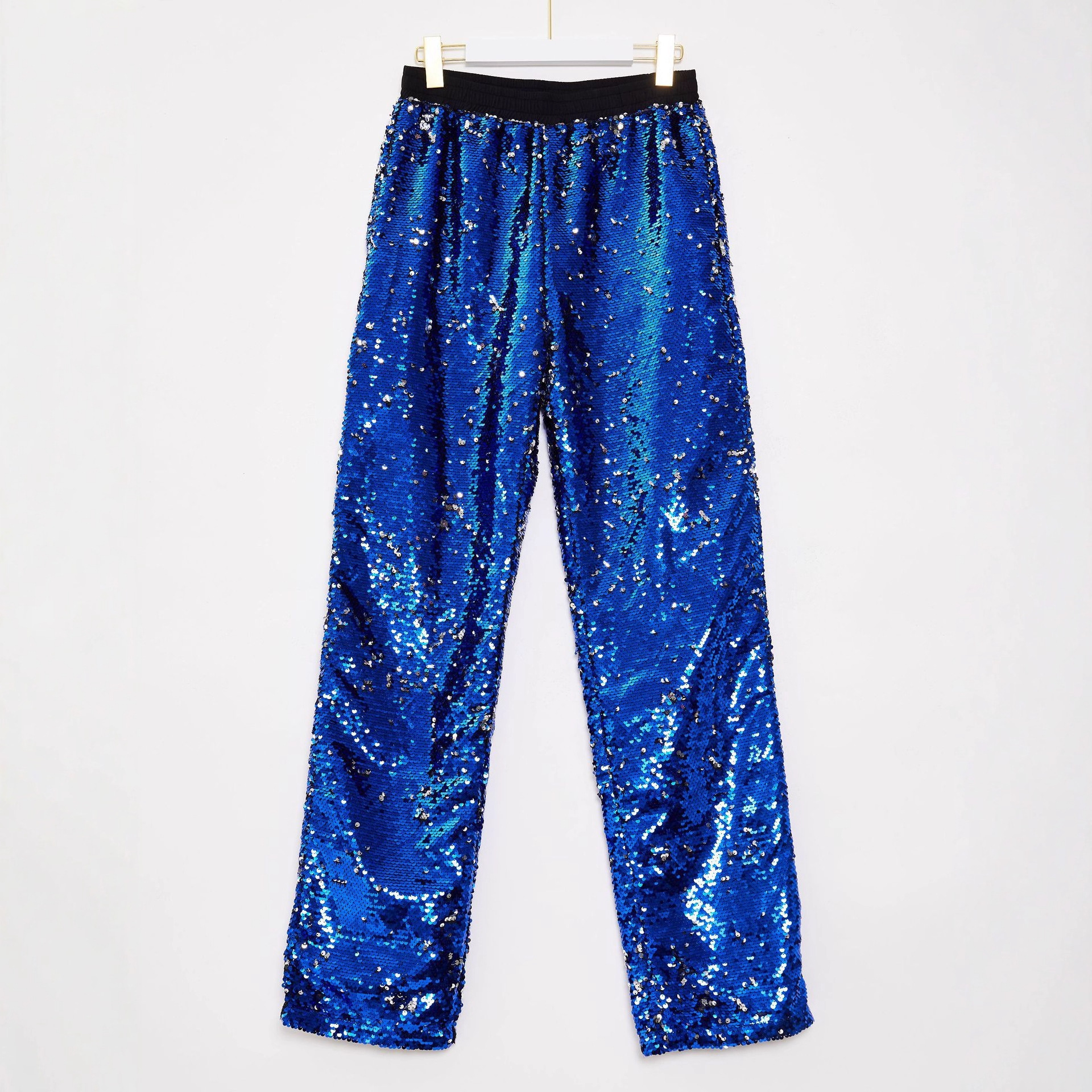 New European and American Men's Flip-Up Sequined Casual Trousers Wide-Leg Spring and Autumn Shiny Street Fashion Brand