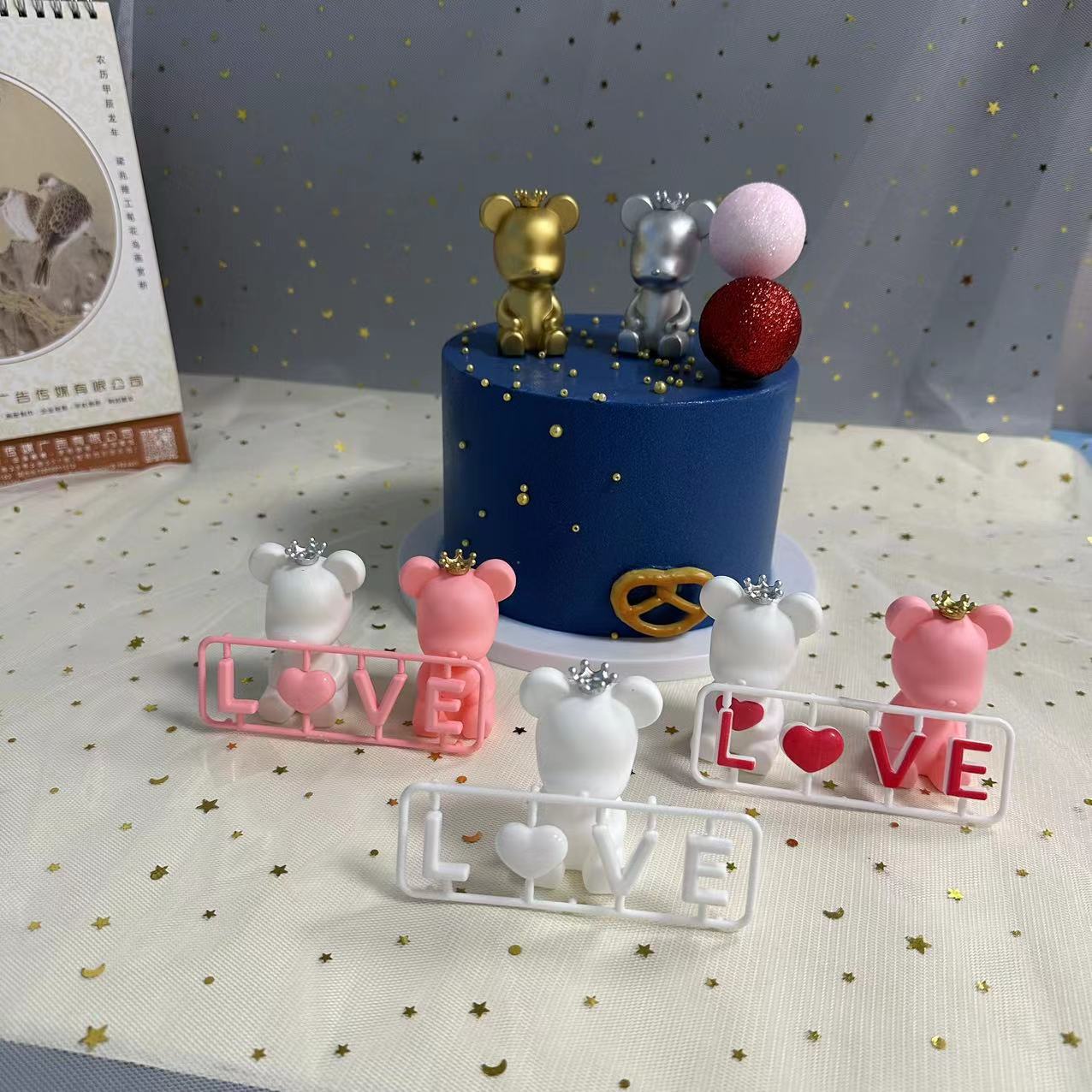 214 Día de San Valentín pareja corona oso pastel decoración oso conjunto vida propuesta confesión lindo hornear Decoración