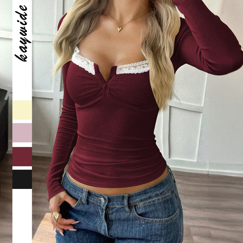Di Yun Cross-Border European and American Y2K Spicy Girl Lace Long-Sleeve Base Shirt T-Shirt Women's Clothing 2026 Autumn and Winter Amazon Independent Site