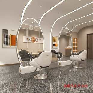 Oval Double-Sided Barber Shop Mirror Single-Sided Wall-Mounted Hair Salon Hairdressing Mirror Table with Light Hair Cutting Floor Mirror