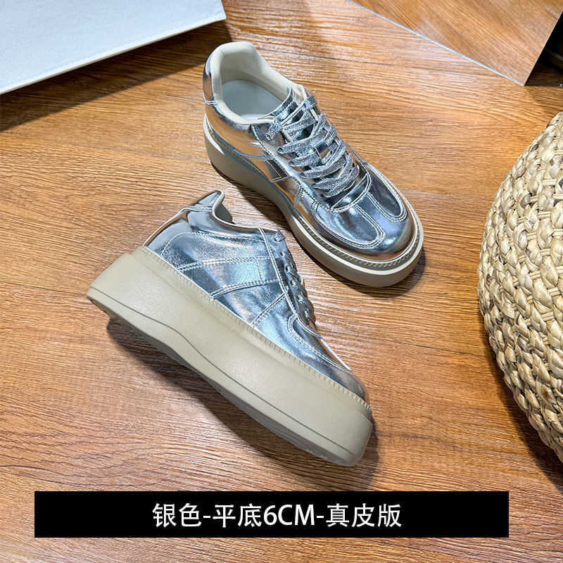 실버 - 플랫 바닥 6CM - 정품 가죽 버전