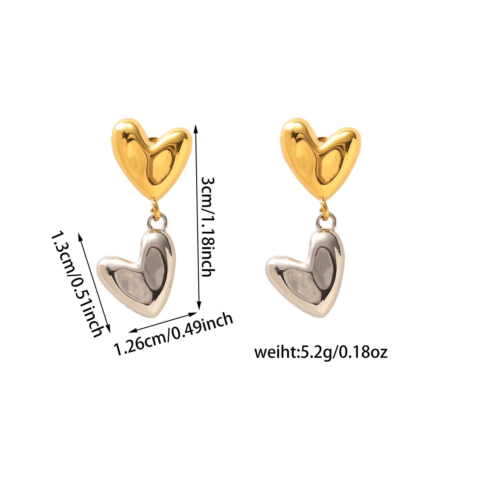 All Seasons Season 1 Pair Elegant Classic Style Heart Shape 304 Stainless Steel Drop Earrings