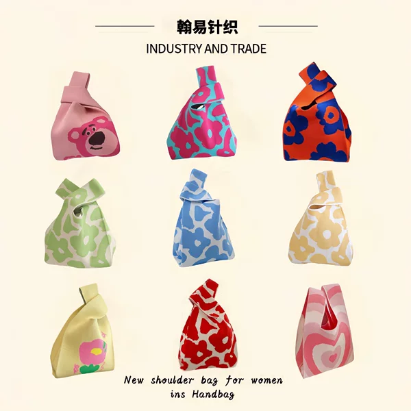 Cute New Women's Bag Knitted Bag Hand Gift Bag Tote Bag Wool Bucket Bag Student All-match Casual Handbag