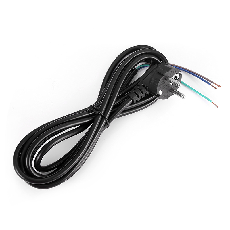 欧规三插单头线欧标插头线三芯裸线尾欧规单头线德标电源线打印机