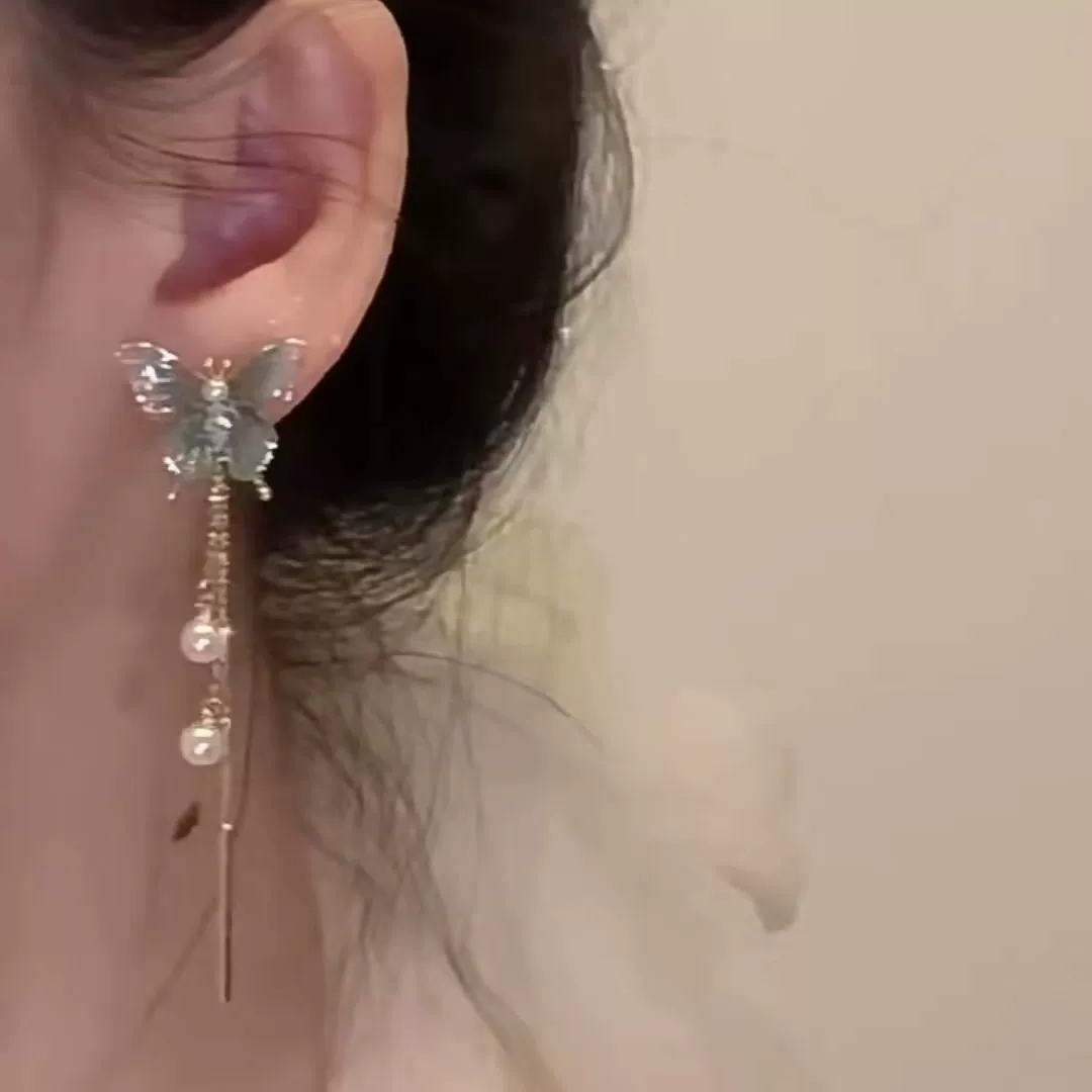 Fashionable metal earrings from pearl, light luxury style, gradient, 2023 collection, Chinese style