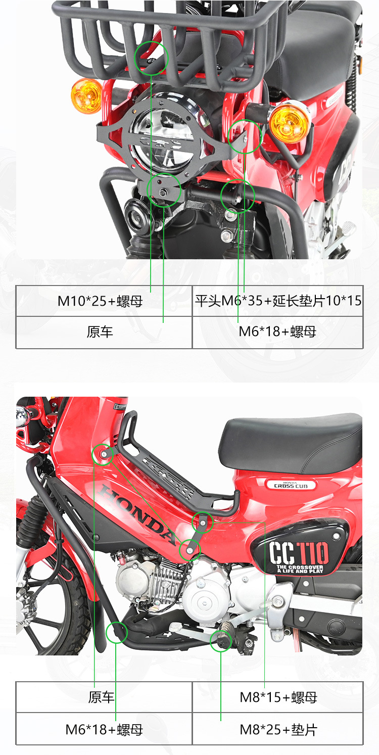 Muscle car Wolf suitable for Honda baby beast CC110 bumper vegetable basket middle shelf tail frame lampshade modification parts carbon steel