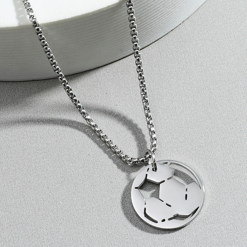 Hollow Football Pendant Stainless Steel Simple Sweater Chain Wholesale display picture 2