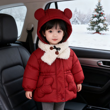 m368女童新年棉服冬装棉袄宝宝洋气加绒防寒冬季儿童加厚棉衣外套