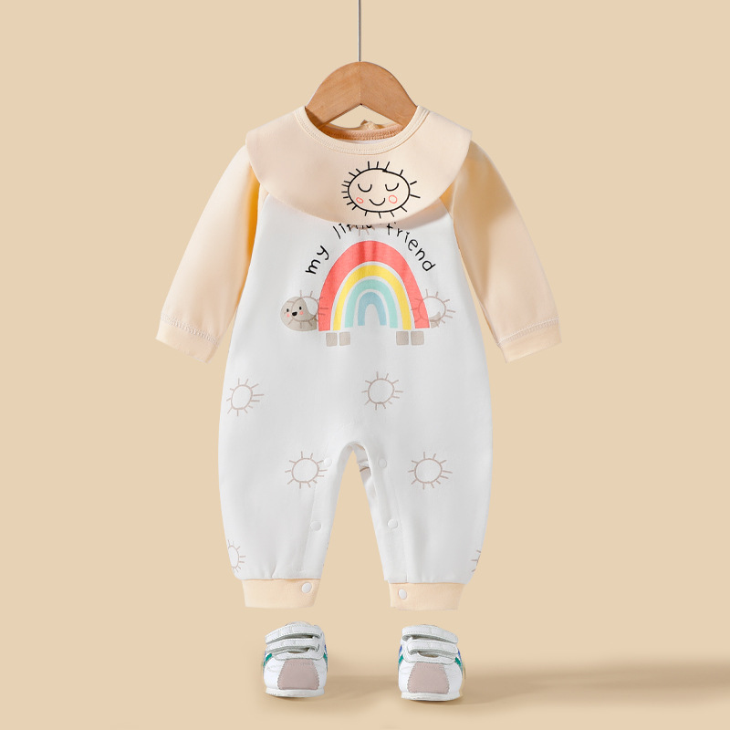 Bebé recién nacido mono puro algodón primavera y otoño hombre y mujer bebé mameluco babero mameluco ropa de luna llena 0-12month