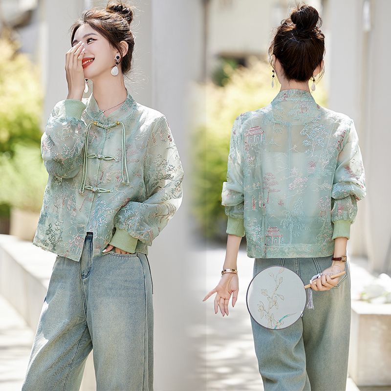 Chinese Style Spring and Summer New French Embroidery Jacket 2024 Short Chinese Loose Sun Protection Petite Top for Women