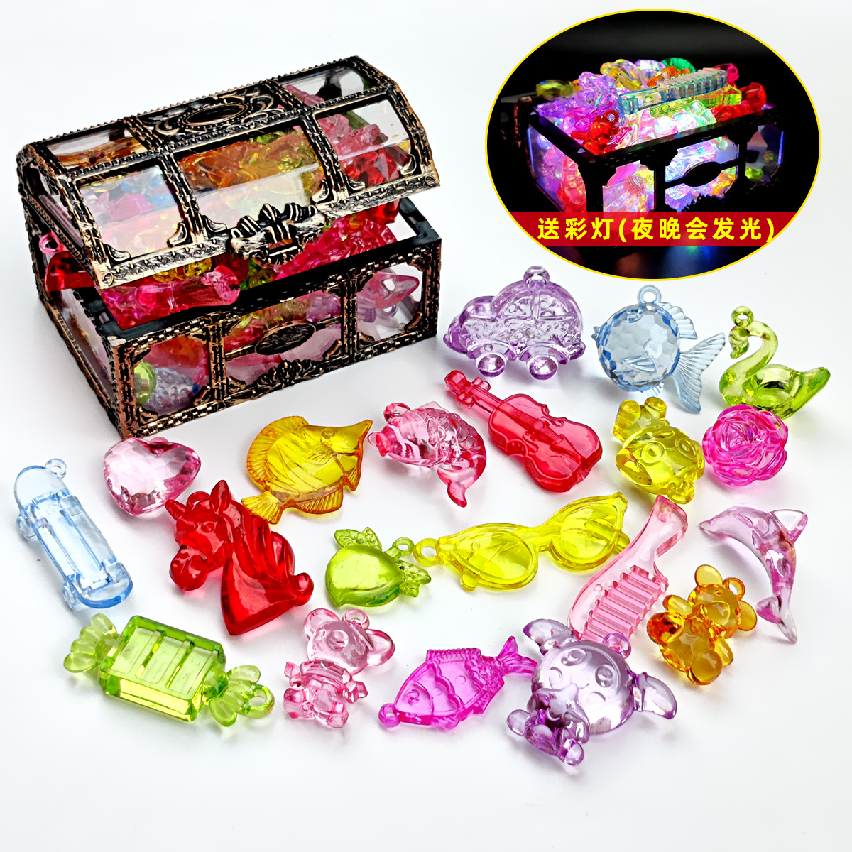 Juguete de Gema para niños Diamond Girl Toy 4-6 años de edad Princesa Juguete de acrílico de plástico gema Crystal Treasure Chest