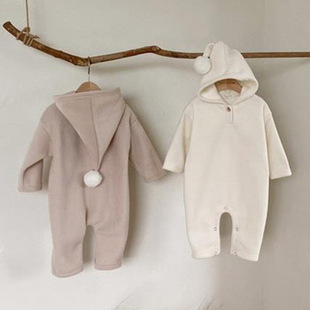 Clearance Sale Autumn/Winter Cute Solid Color Fashion One-Piece Baby Fleece Pointed Hat Long Outdoor Romper