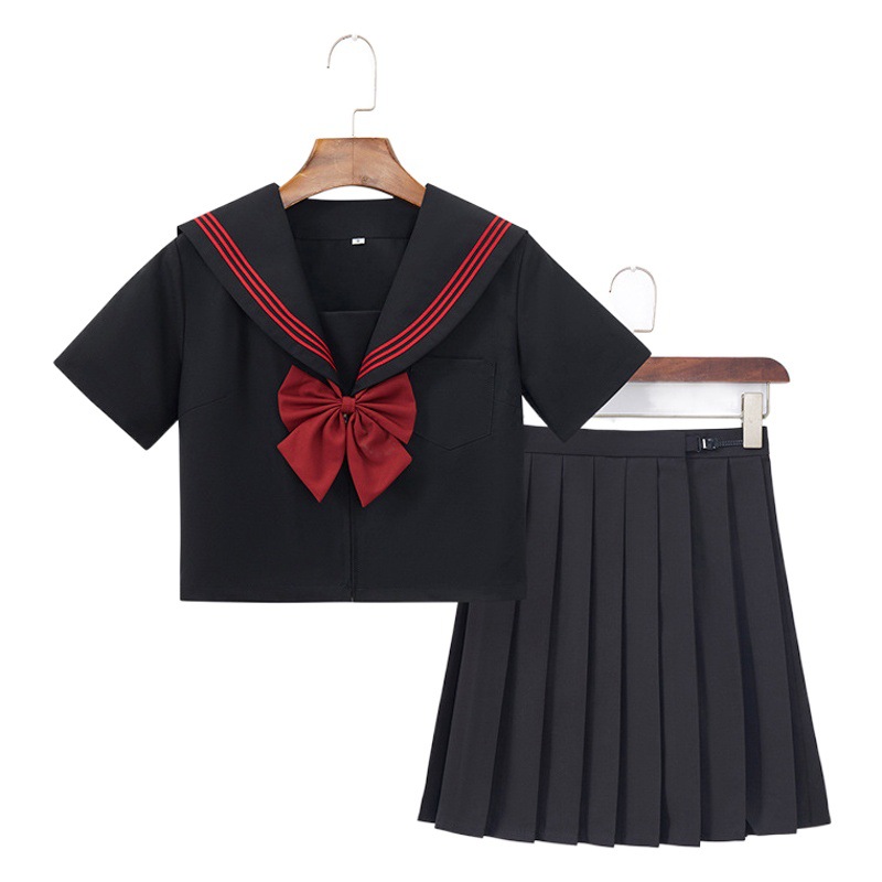 Factory on behalf of the package after-sales red three jk uniform sailor suit jk school for the sense of jk suit jk skirt genuine pleated skirt