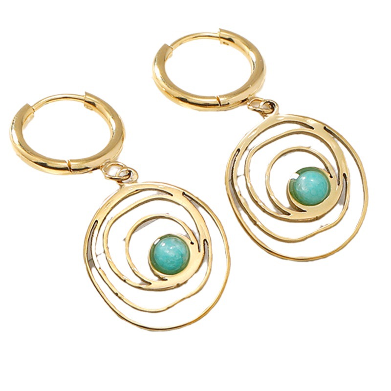 Exotic style natural turquoise titanium temperament stainless steel earrings circular personalized earring set_voghion.com