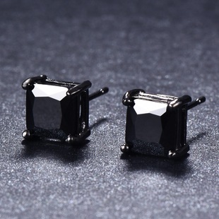 Earrings for Women, Zircon Earrings, European and American Square Black Diamond Square Earrings, Source Factory with Small Accessories, Women's Jewelry