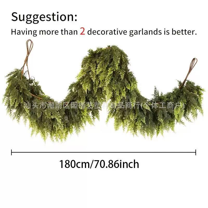 跨境人造雪松藤条软胶手感圣诞节装饰仿真绿植家居壁炉布置挂饰