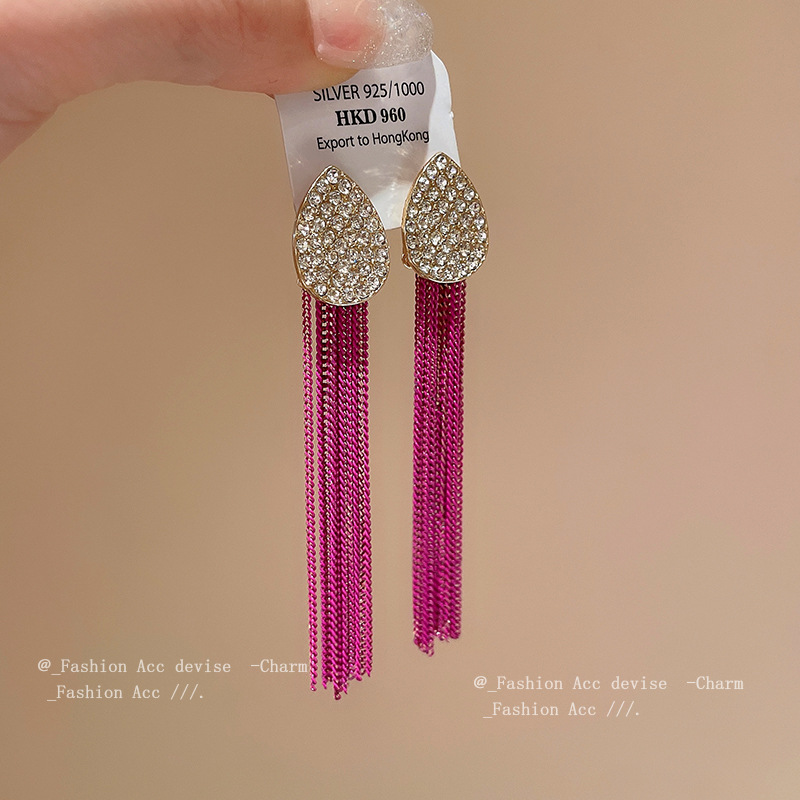 Silver Needle Water Drops Diamond Tassel Earrings Temperament Light Luxury Cold Wind Earrings Niche Fashion Design Sense Earrings Wholesale