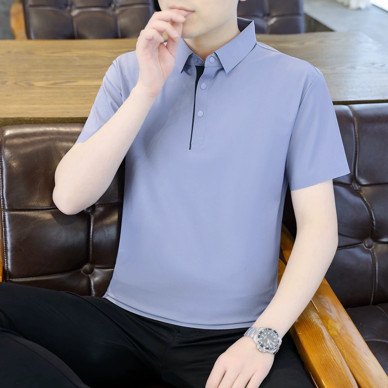 Летняя рубашка-поло из ледяного шелка, бесшовная, деловой повседневный стиль, изысканный тонкий клетчатый топ для молодых и средних лет, 2025 г.