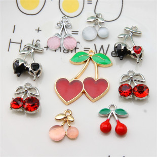 3D three-dimensional fruit cherry strawberry pendant alloy oil drop inlaid cat's eye stone material handmade jewelry making material