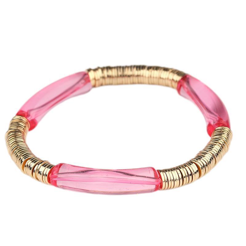 Electroplating Gold Plating Process 18K Real Gold Plated Plating Material Casual Vacation Round Color Block Arylic Metal Beaded Bracelets Wholesale