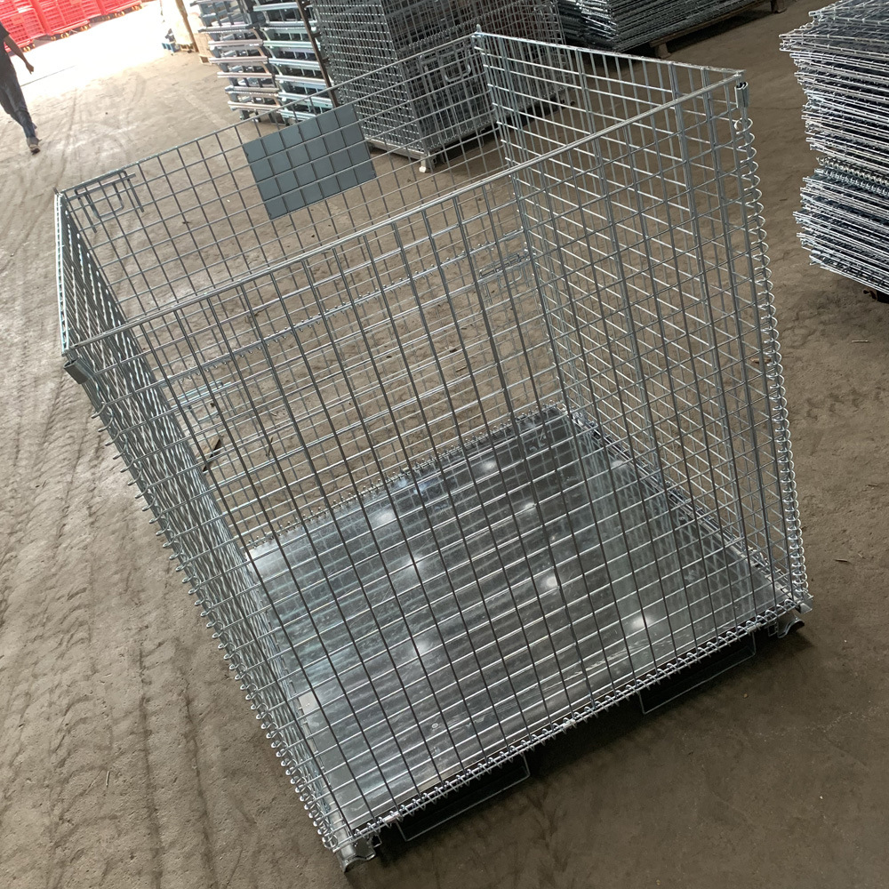 底部带铁板防漏移动可折叠金属仓储笼Q235工厂仓库物流用周转箱