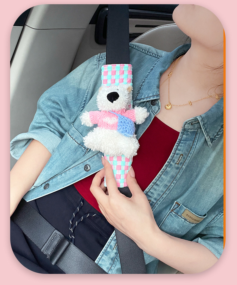 Plush Scribbled Dog Car Seat Belt Shoulder Cover Creative Car Seat Belt Anti-Strangle Protective Cover Car Interior Decoration
