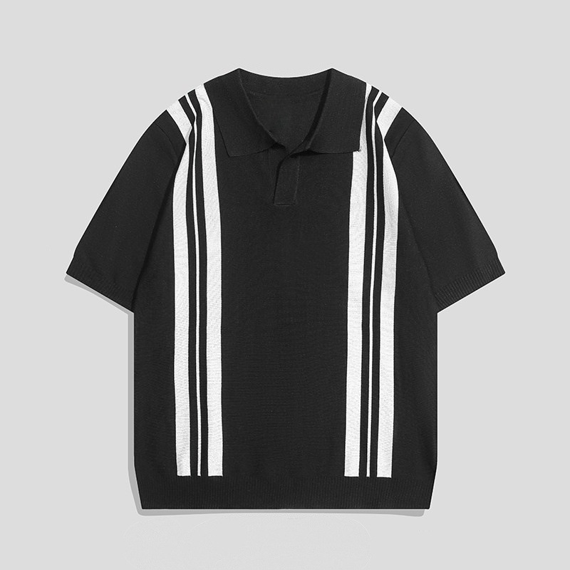Polo camiseta de punto camiseta de manga corta hombre V-collar gaviota collar rayas verticales viejas camisetas de hielo de viento de verano fábrica transfronteriza al por mayor