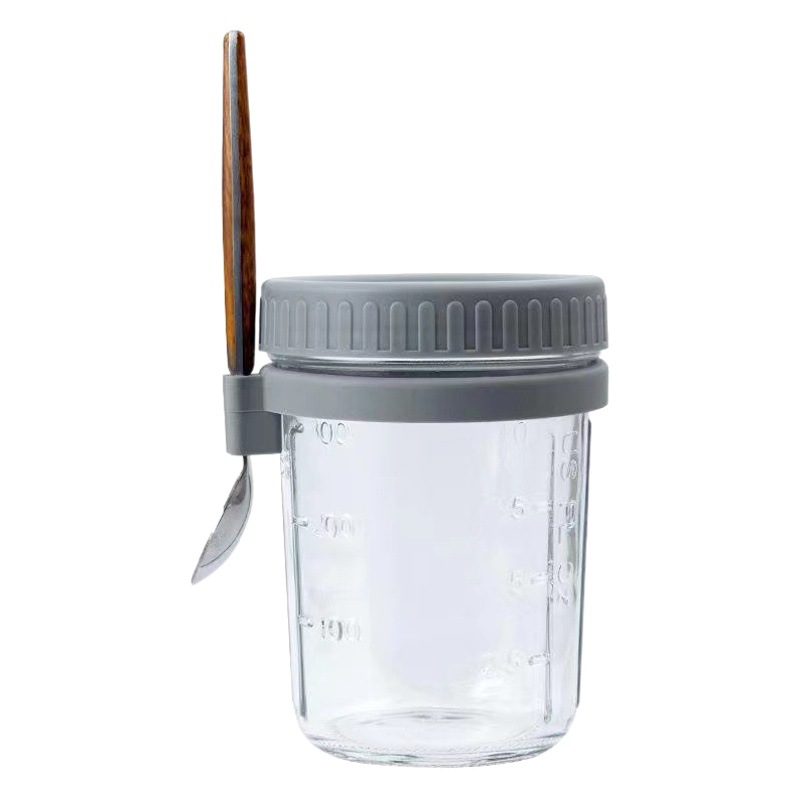 Durante la noche taza de avena yogur 12oz taza de desayuno Mason taza de leche de vidrio con cuchara con tapa escala taza de ensalada