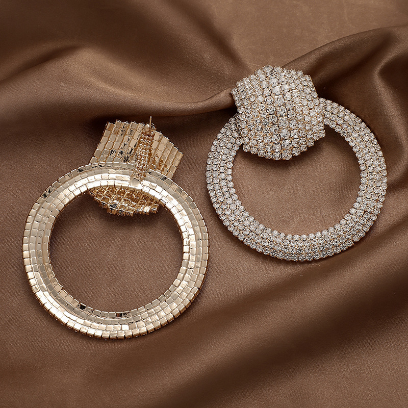 fashion inlaid rhinestone geometric circle simple copper hoop earrings