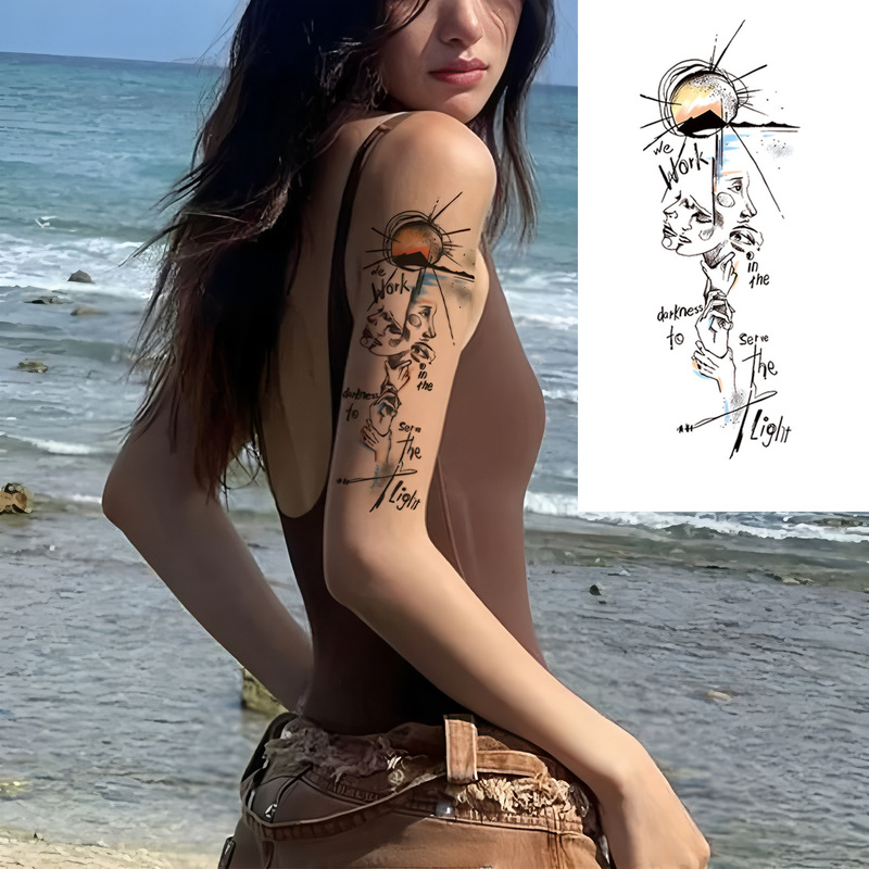 Dark Style Colorful Floral Arm Tattoo Design, Disposable Portrait Arm Tattoo, New Colorful Tattoo Stickers