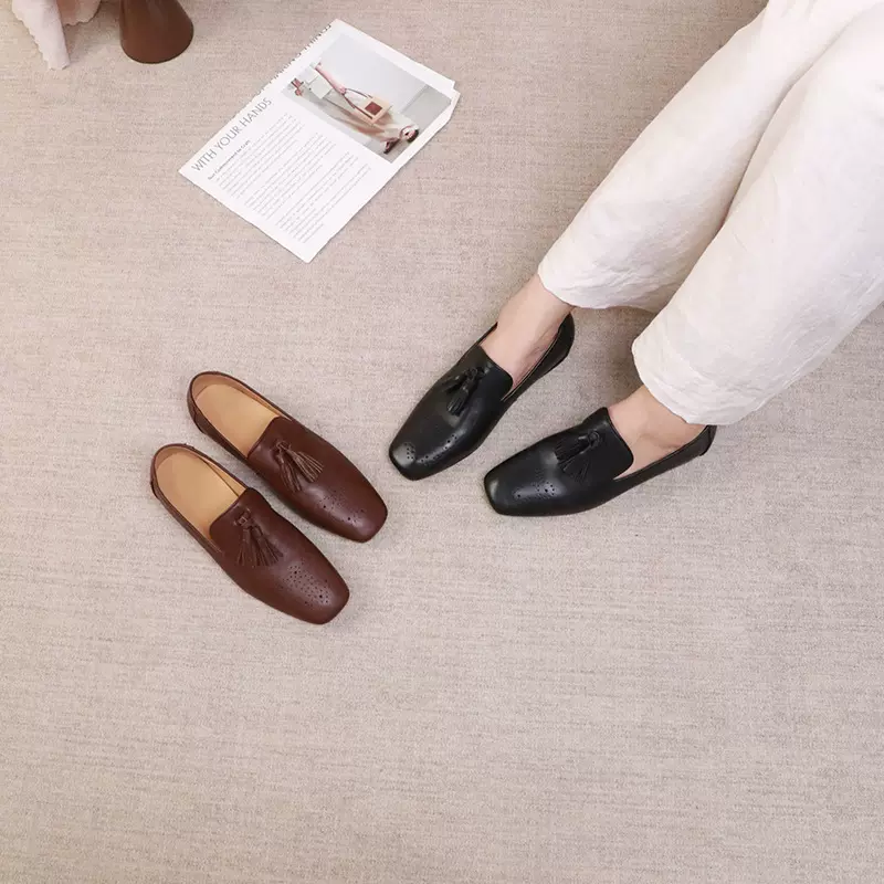 2025新款手工复古英伦风时装鞋透气吸汗百搭设计真牛皮女鞋单鞋