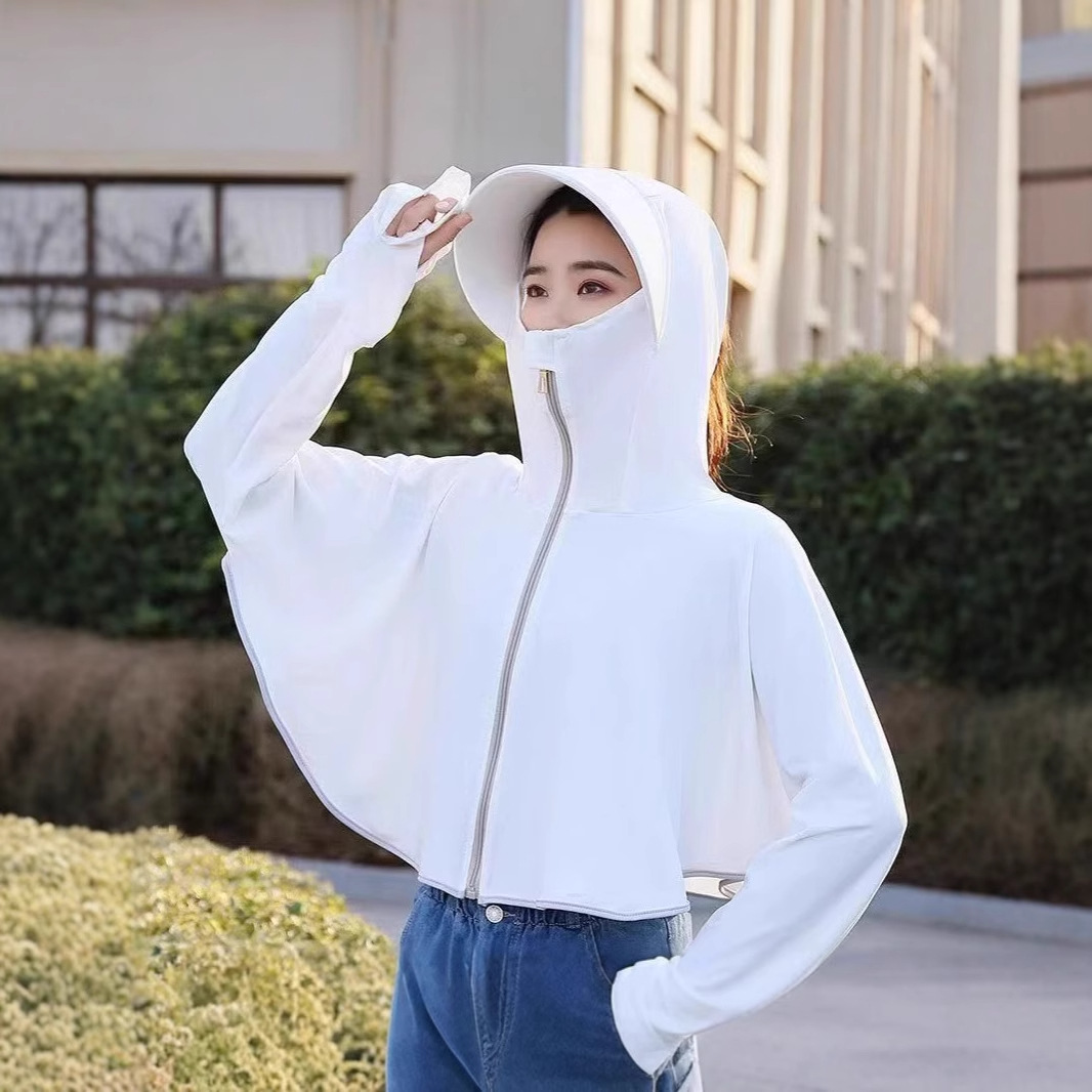Long Big Brim Ice Silk Sun Protection Clothing Women's Summer Anti-ultraviolet Ultra-thin Sun Protection Shirt Long-sleeved Short Outdoor Sunshade