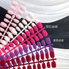 秋冬紅絲絨茸茸甲毛毛短款30片穿戴甲片紅色新年黑色粉色純色植絨