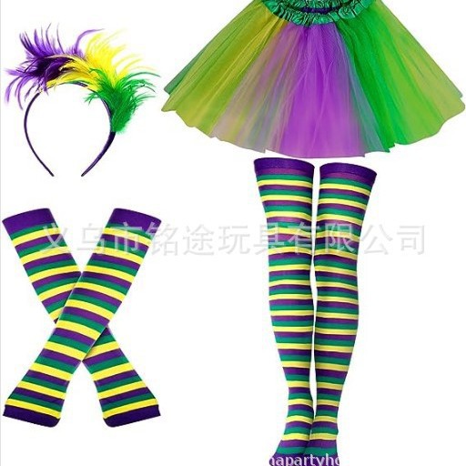Accesorios para el Cabello de Carnaval de Mardi Gras, Máscara Tricolor, Corbata de Moño, Cadena de Cuentas Electrochapadas, Conjunto para Fiesta de Carnaval