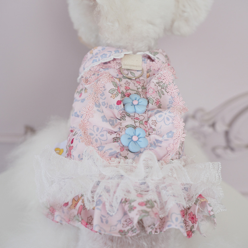 棒棒糖小狗衣服秋冬碎花棉裙花边可爱宠物衣服猫咪比熊雪纳瑞裙|undefined