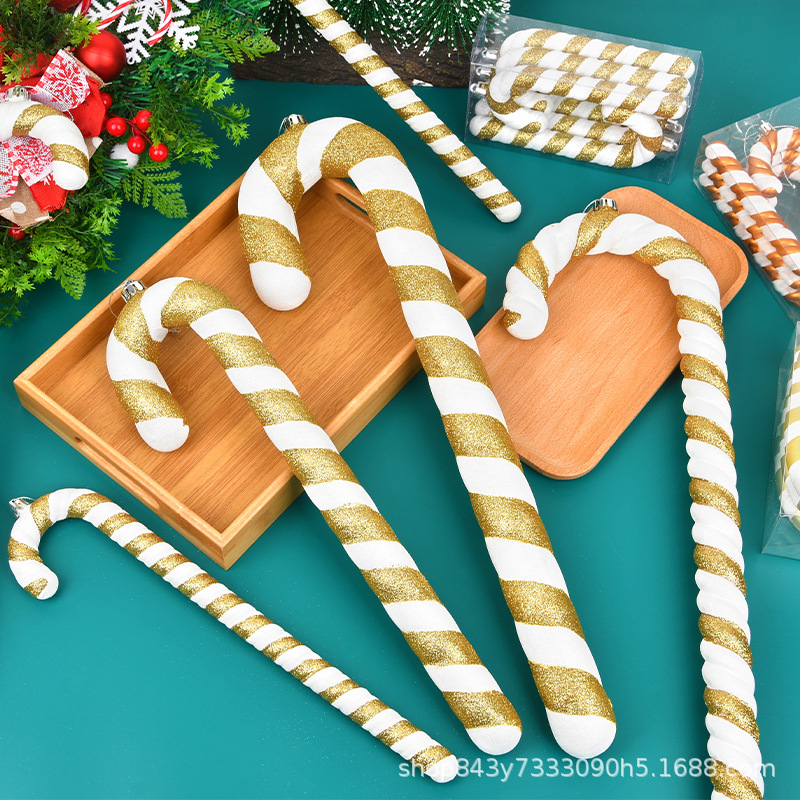 Decoraciones navideñas transfronterizas, muletas blancas doradas, adornos de árboles de Navidad, decoración de escenas de ventanas, accesorios fotográficos de celebridades de Internet